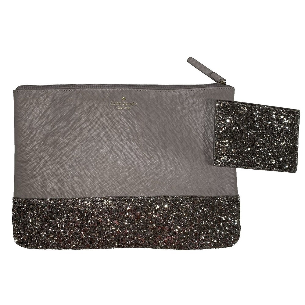 Kate Spade New York Greta Court Cityscape Gia Glitter Pouch Clutch w/ Wallet NWT